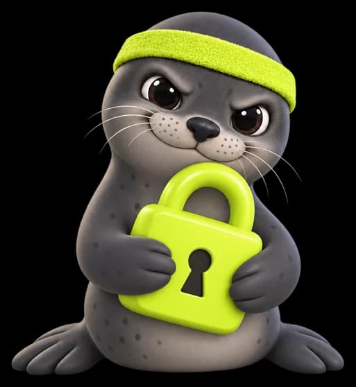 Pip hugging a volt-green padlock